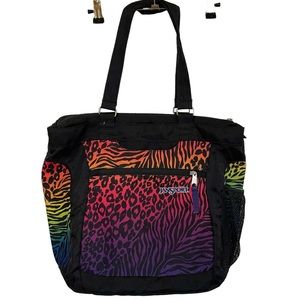 Vintage 90s Rainbow Neon Animal Print Colorful Jansport Shoulder Messenger Bag